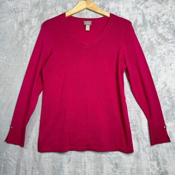 Chicos Sweater Womens Small Pink V Neck 3/4 Raglan Sleeve Rhinestone Thin Knit - Picture 6 of 11